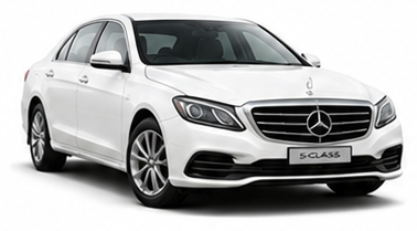 White Mercedes-Benz S-Class luxury saloon available for hire with Oberoi Tours