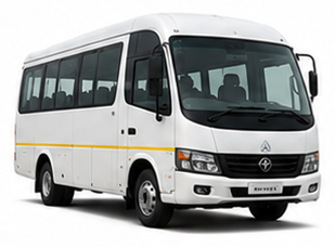 White mini coach for group tours with Oberoi Tours