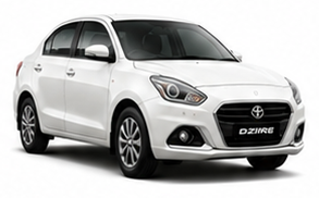 White Maruti Suzuki Swift Dzire sedan available for hire with Oberoi Tours