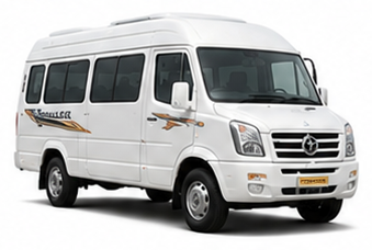 White Tempo Traveller minibus for group travel with Oberoi Tours