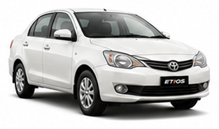 White Toyota Etios sedan available for hire with Oberoi Tours