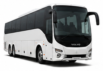 White Volvo coach for large group travel with Oberoi Tours